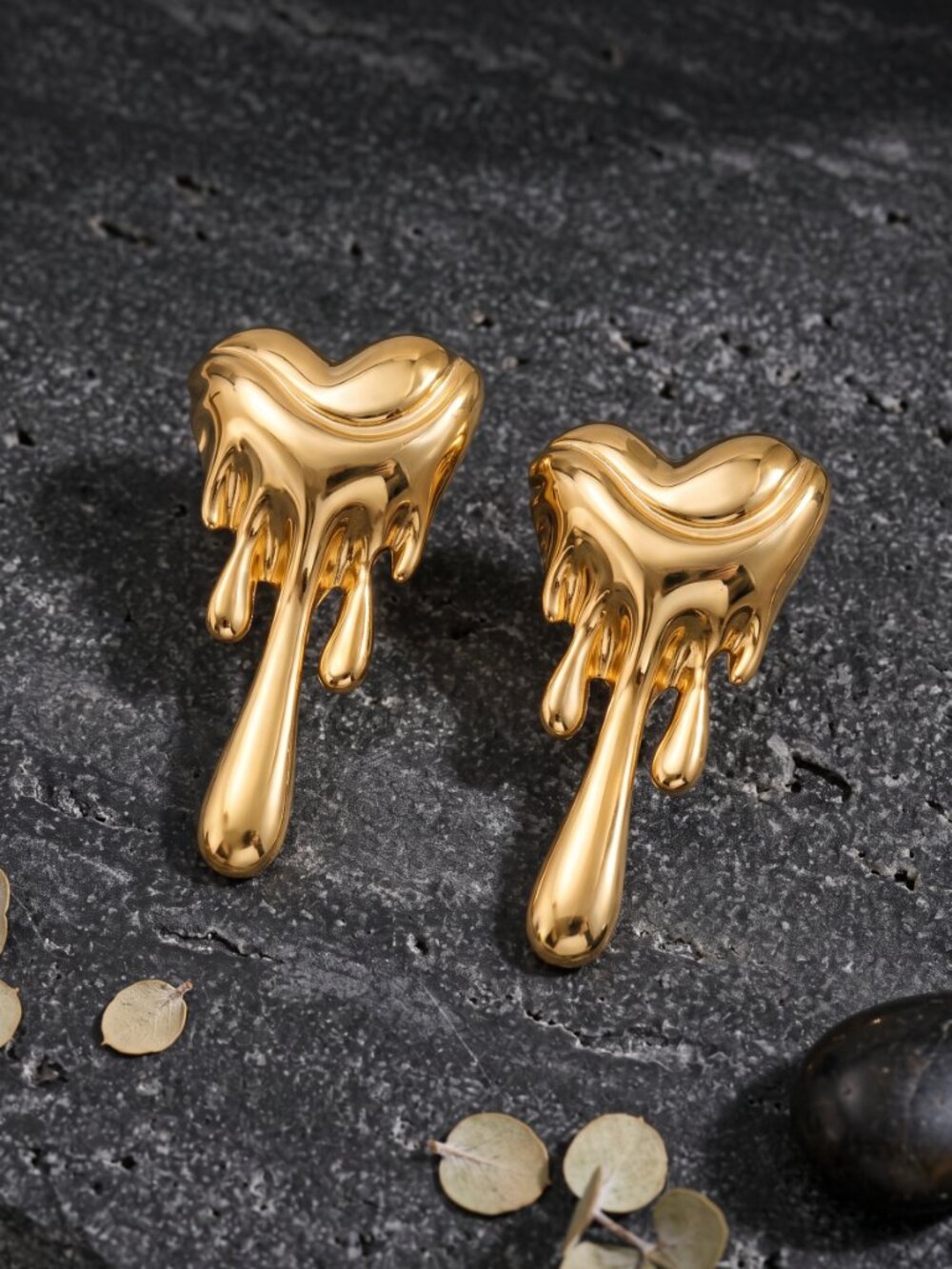 Melting Heart Drip Earrings Chunky Gold Statement Mob Wife Surreal 1.25"L
